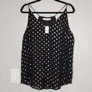 NWT Ann Taylor Loft Black Metallic Gold Dot Sleeveless Chiffon Blouse Size M